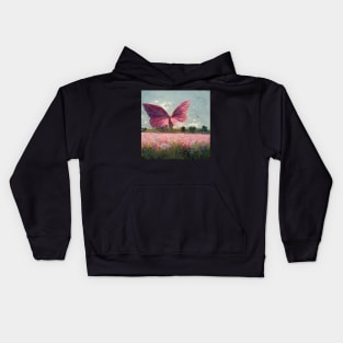 Pink Butterfly with Flowers Kids Hoodie